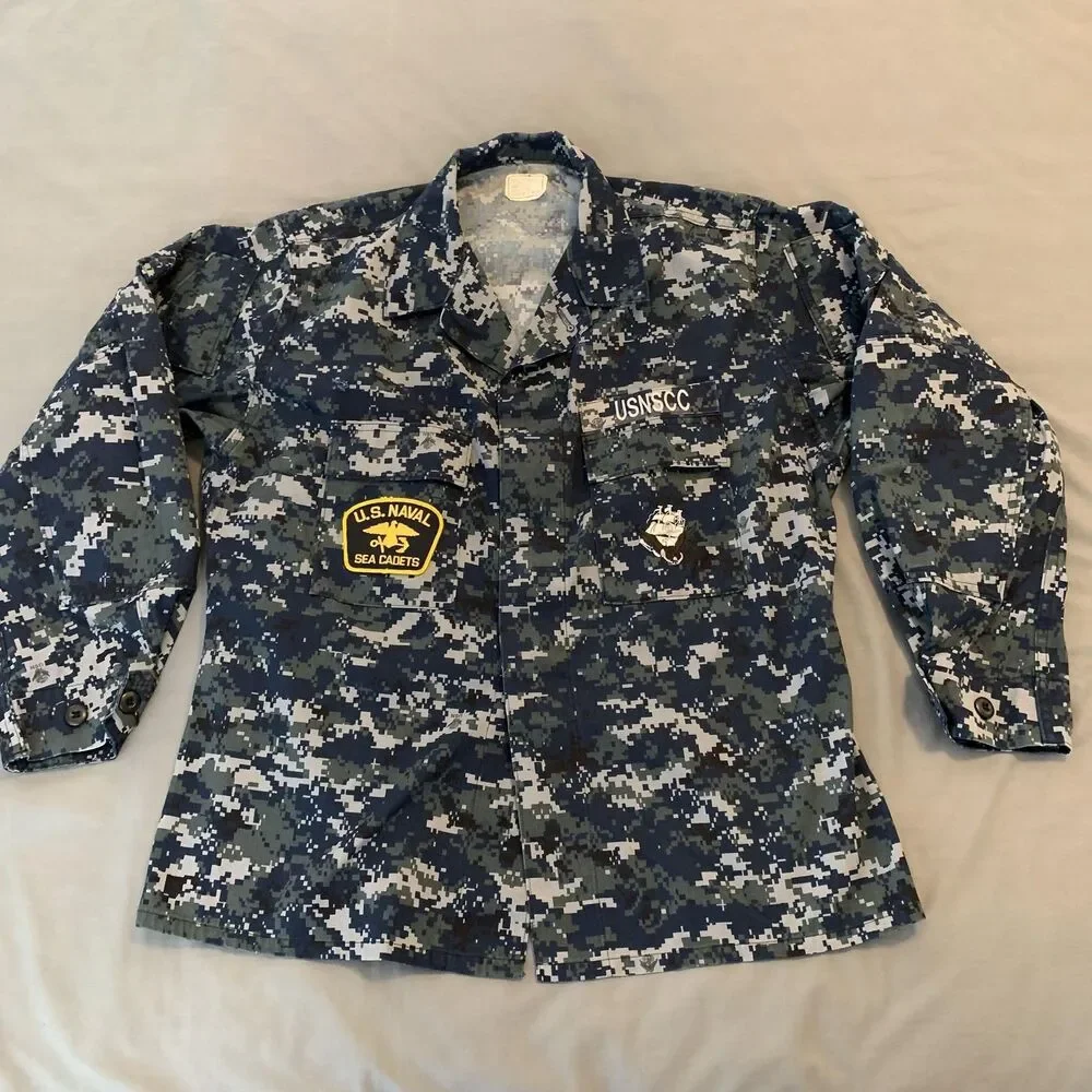 US Naval Sea Cadets NWU Jacket Mens Large Blue Digital Camo USNSCC Navy BDU